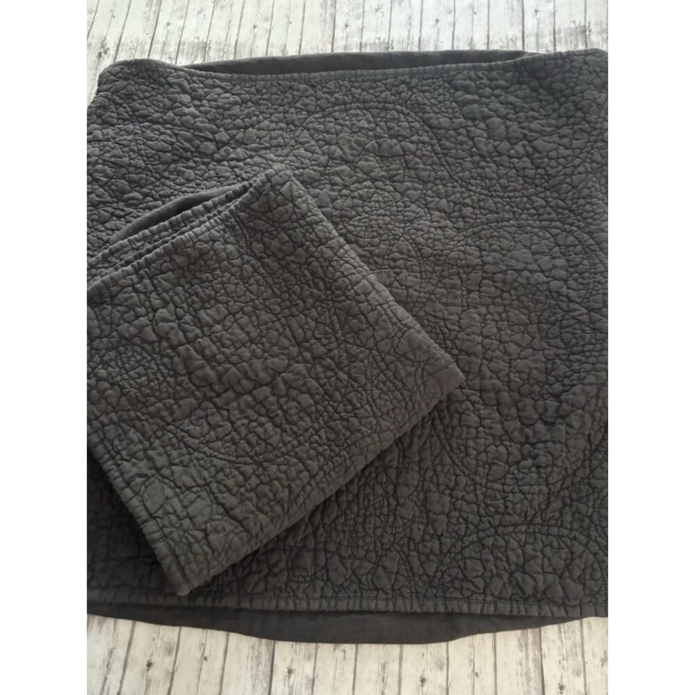 2 POTTERY BARN Euro LINEN Pillow Shams Quilted Cotton Dark Gray